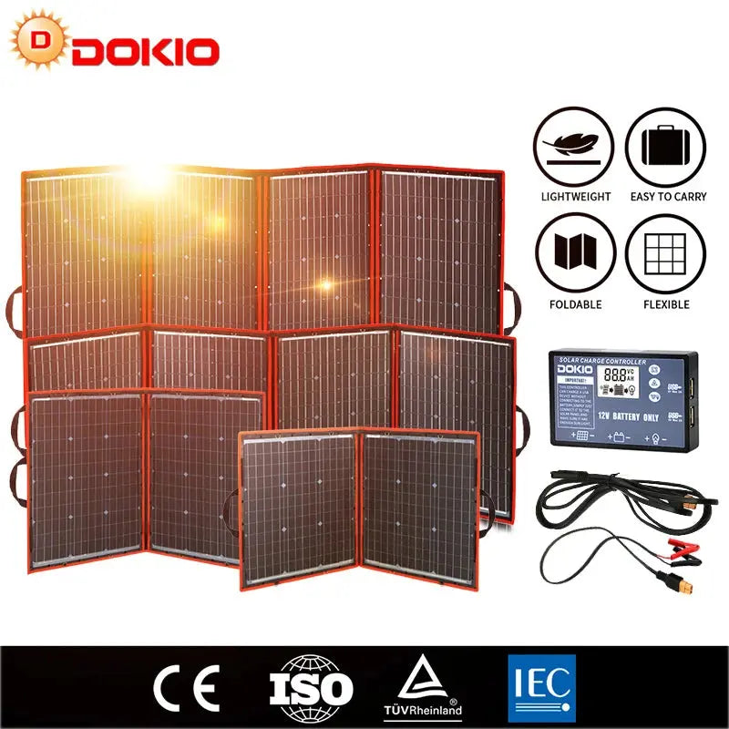 Fleksibel og foldbar solcellepanel (300W) Fra DOKIO nödstrøm.dk