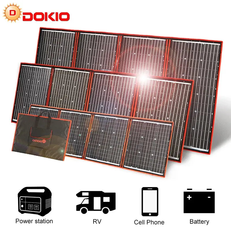 Fleksibel og foldbar solcellepanel (300W) Fra DOKIO nödstrøm.dk