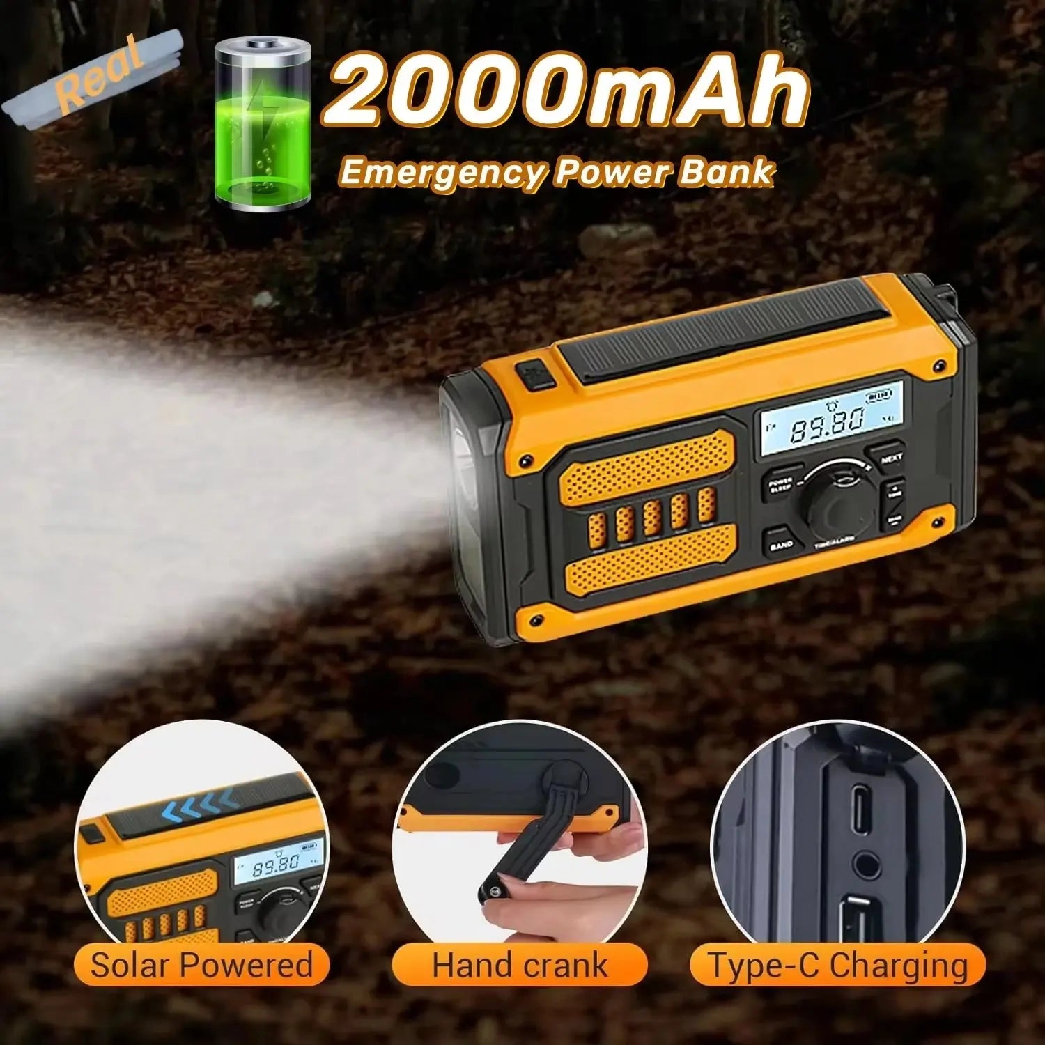 NEW Multifunctional Emergency FM AM Radio Bluetooth Speakers 5000mAh PowerBan DAB+ Radio Hand Crank Solar USB Charging nödstrøm.dk