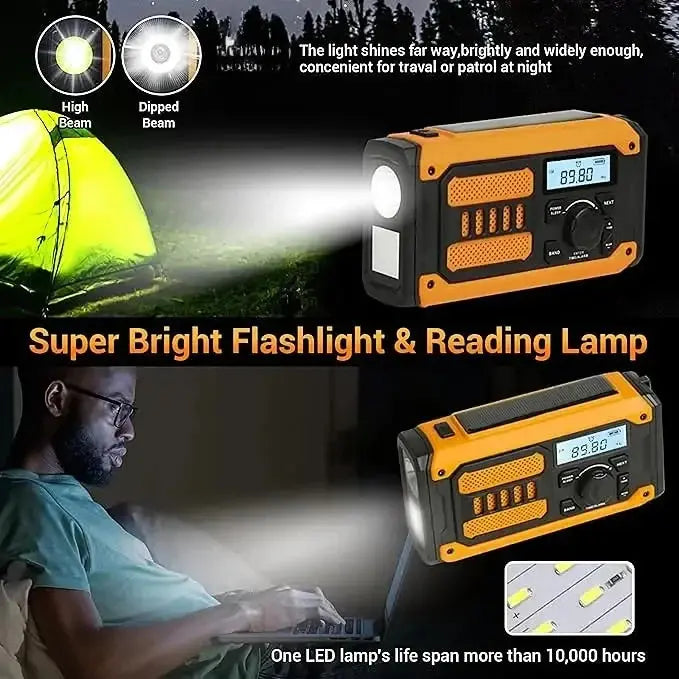 NEW Multifunctional Emergency FM AM Radio Bluetooth Speakers 5000mAh PowerBan DAB+ Radio Hand Crank Solar USB Charging nödstrøm.dk