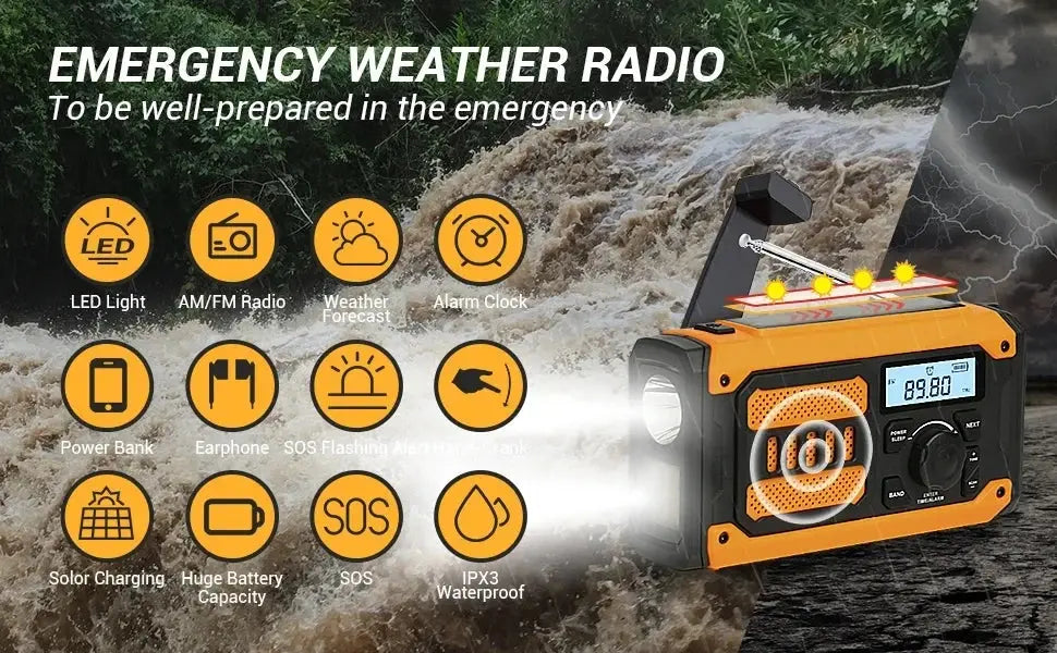 NEW Multifunctional Emergency FM AM Radio Bluetooth Speakers 5000mAh PowerBan DAB+ Radio Hand Crank Solar USB Charging nödstrøm.dk