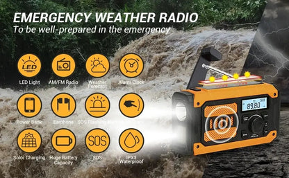 NEW Multifunctional Emergency FM AM Radio Bluetooth Speakers 5000mAh PowerBan DAB+ Radio Hand Crank Solar USB Charging nödstrøm.dk