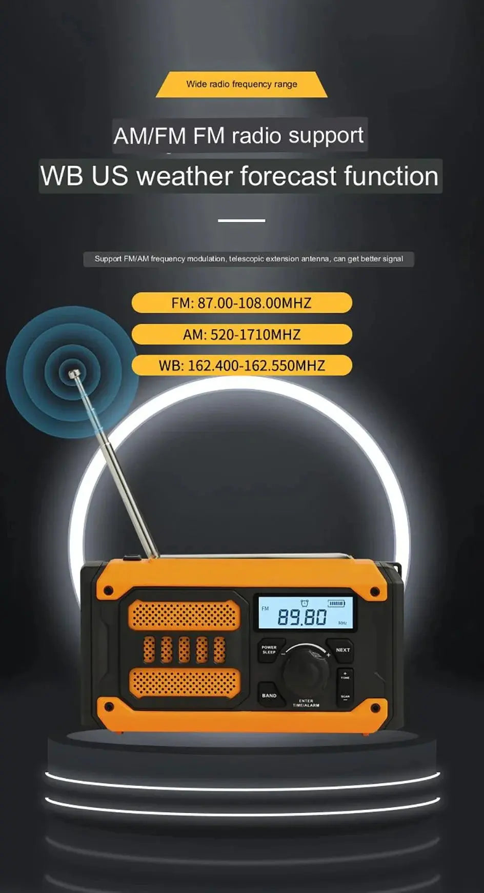 NEW Multifunctional Emergency FM AM Radio Bluetooth Speakers 5000mAh PowerBan DAB+ Radio Hand Crank Solar USB Charging nödstrøm.dk
