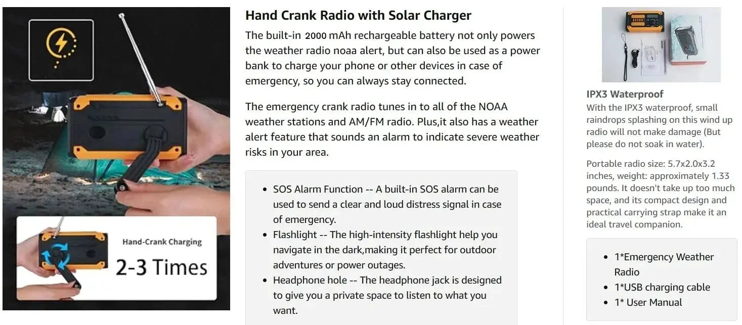 NEW Multifunctional Emergency FM AM Radio Bluetooth Speakers 5000mAh PowerBan DAB+ Radio Hand Crank Solar USB Charging nödstrøm.dk