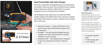 NEW Multifunctional Emergency FM AM Radio Bluetooth Speakers 5000mAh PowerBan DAB+ Radio Hand Crank Solar USB Charging nödstrøm.dk
