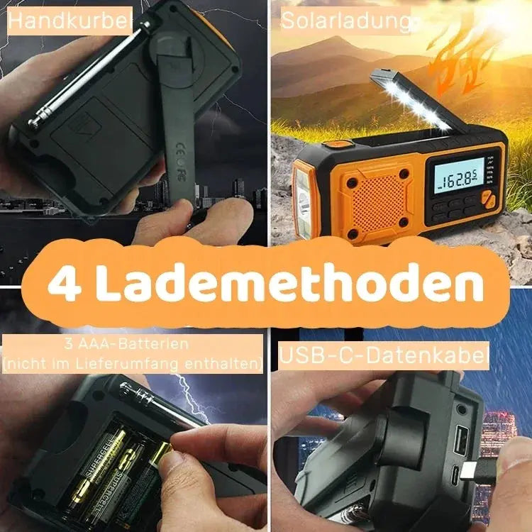 Multifunctional Hand Crank Solar USB Charging FM AM SW Radios Emergency LED Flashlight Torch 4000mAh Power for Camping nödstrøm.dk