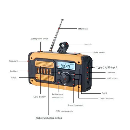 NEW Multifunctional Emergency FM AM Radio Bluetooth Speakers 5000mAh PowerBan DAB+ Radio Hand Crank Solar USB Charging nödstrøm.dk