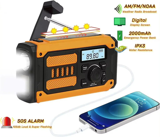 NEW Multifunctional Emergency FM AM Radio Bluetooth Speakers 5000mAh PowerBan DAB+ Radio Hand Crank Solar USB Charging nödstrøm.dk