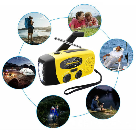 1200mAh Hand Radio Solar Crank Dynamo Powered AM/FM/NOAA Weather Radio Use Emergency LED Flashlight And Power Bank USB Charger nödstrøm.dk