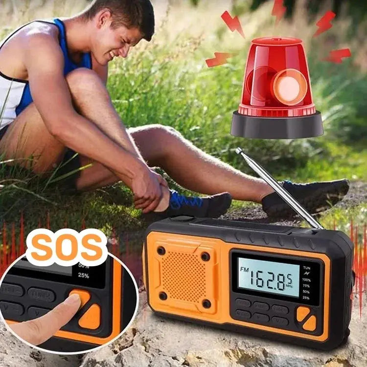 Multifunctional Hand Crank Solar USB Charging FM AM SW Radios Emergency LED Flashlight Torch 4000mAh Power for Camping nödstrøm.dk