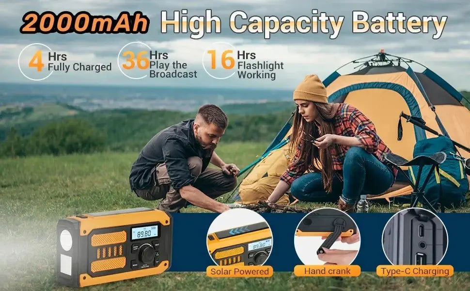 NEW Multifunctional Emergency FM AM Radio Bluetooth Speakers 5000mAh PowerBan DAB+ Radio Hand Crank Solar USB Charging nödstrøm.dk
